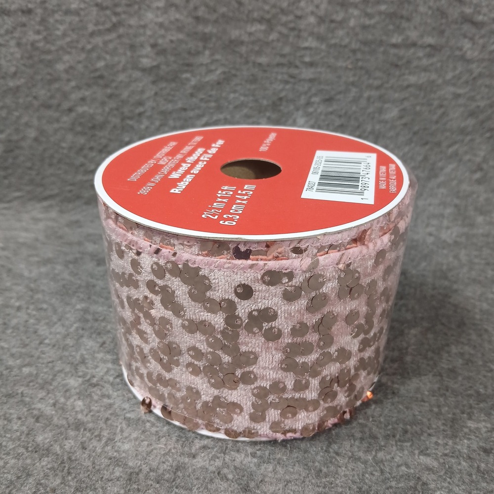 MSPCI Wired Ribbon Unisex 2.5in x 15ft Pink‎ Sequin Velvet Decorative Trim
